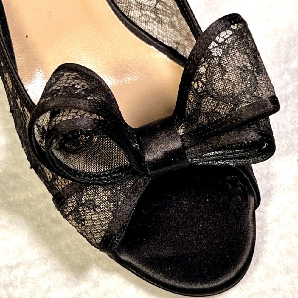 Valentino Garavani Black Lace w/Bow D'Orsay, Kitten Heel, Open Toe- size 11